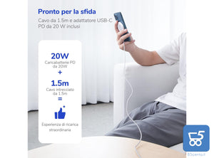 Magnetic Wireless Charger Pad PD 20W Cavo USB-C 1,5M Compatible con iPhone 13 12 Pro Max Mini AirPods 2/3 / Pro
