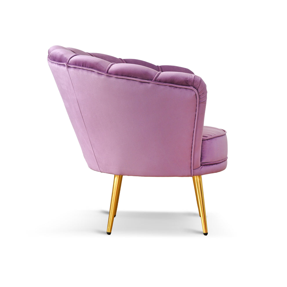 Poltrona Maia in velluto lilla gambe oro