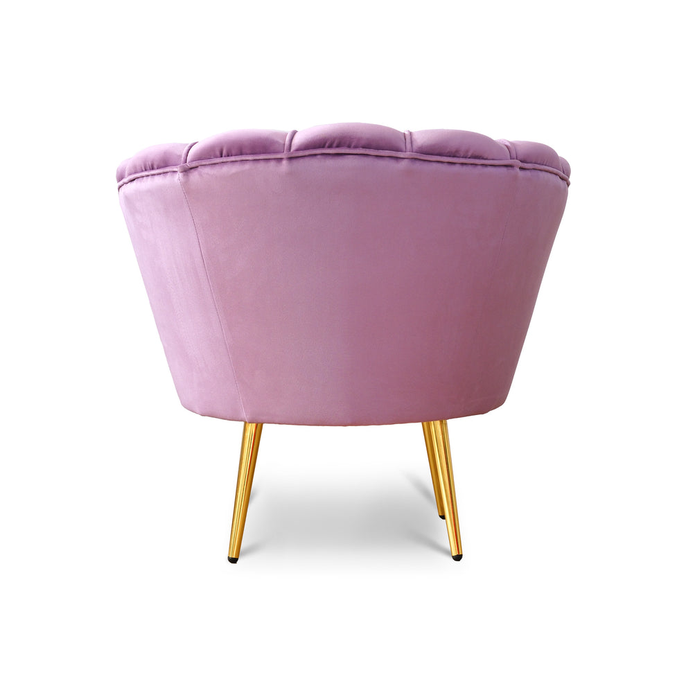 Poltrona Maia in velluto lilla gambe oro