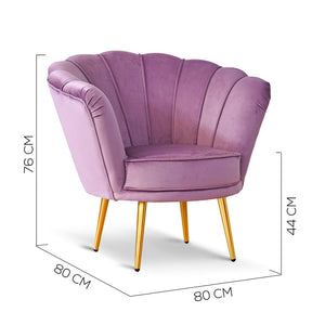 Poltrona Maia in velluto lilla gambe oro