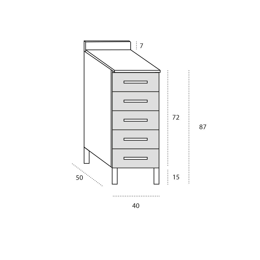 Cassettiera per cucina componibile da 40 cm con 5 cassetti linea MAKA, realizzata in legno 100% MADE IN ITALY, colore Noce