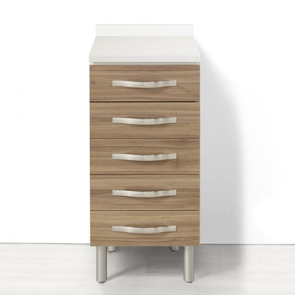 Cassettiera per cucina componibile da 40 cm con 5 cassetti linea MAKA, realizzata in legno 100% MADE IN ITALY, colore Noce