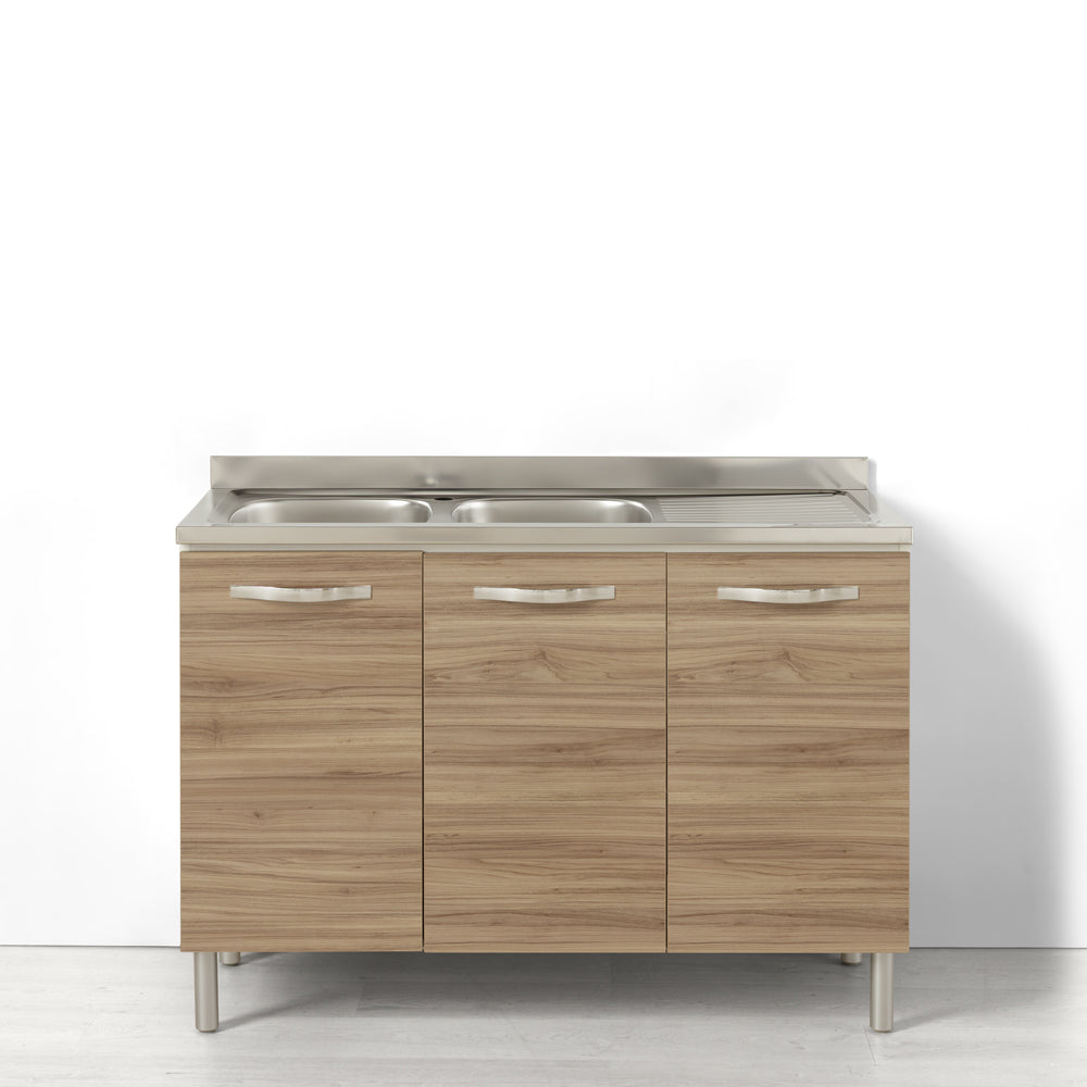 Sotto lavello per cucina componibile da 120 cm con 3 ante linea MAKA, realizzata in legno 100% MADE IN ITALY, colore Noce Vs SX