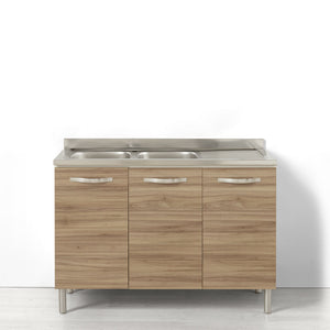 Sotto lavello per cucina componibile da 120 cm con 3 ante linea MAKA, realizzata in legno 100% MADE IN ITALY, colore Noce Vs SX