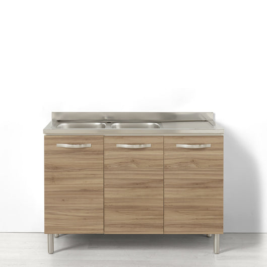 Sotto lavello + Lavello Vs SX per cucina componibile da 120 cm con 3 ante linea MAKA, realizzata in legno 100% MADE IN ITALY, colore Noce