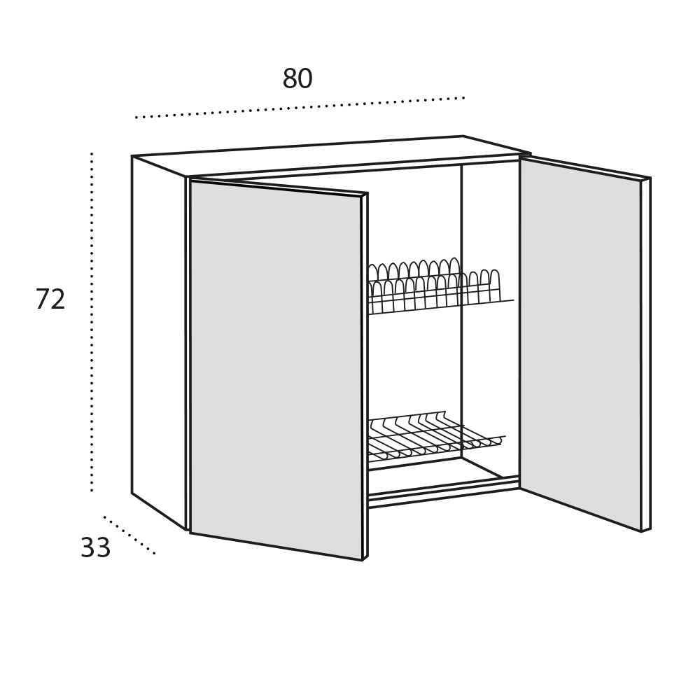 Pensile Colapiatti per cucina componibile da 80 cm con 2 ante linea MAKA, realizzata in legno 100% MADE IN ITALY, colore Noce