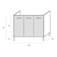 Sotto lavello per cucina componibile da 120 cm con 3 ante linea MAKA, realizzata in legno 100% MADE IN ITALY, colore Noce Vs DX