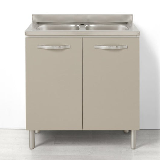 Sottolavello + Lavello vasca SX + giocciolatoio per cucina componibile da 80 cm con 2 ante, linea MAKA, realizzata in legno 100% MADE IN ITALY, colore Tortora