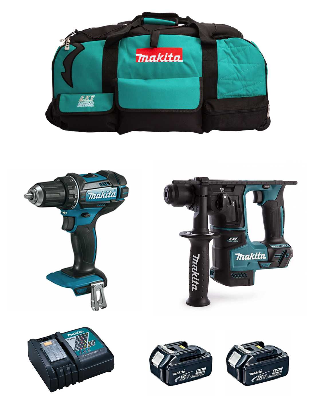 Makita  kit 18v msb2p2 (dhr171 + ddf482 + 2 x 5,0 ah + dc18rc + trolley) 8435587904106