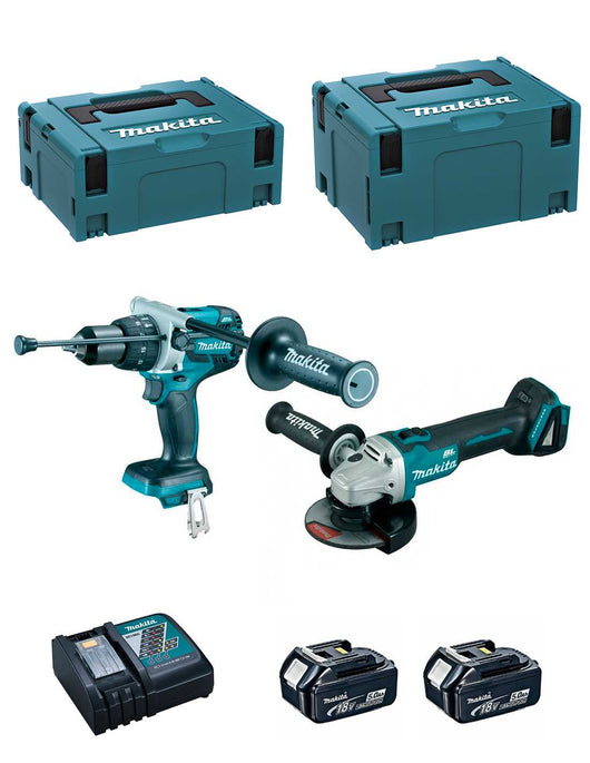 Makita  kit dlx2130tj2 (dga504 + dhp481 + 2 x 5,0 ah + dc18rc + makpac 2 + makpac 3) 0088381810500