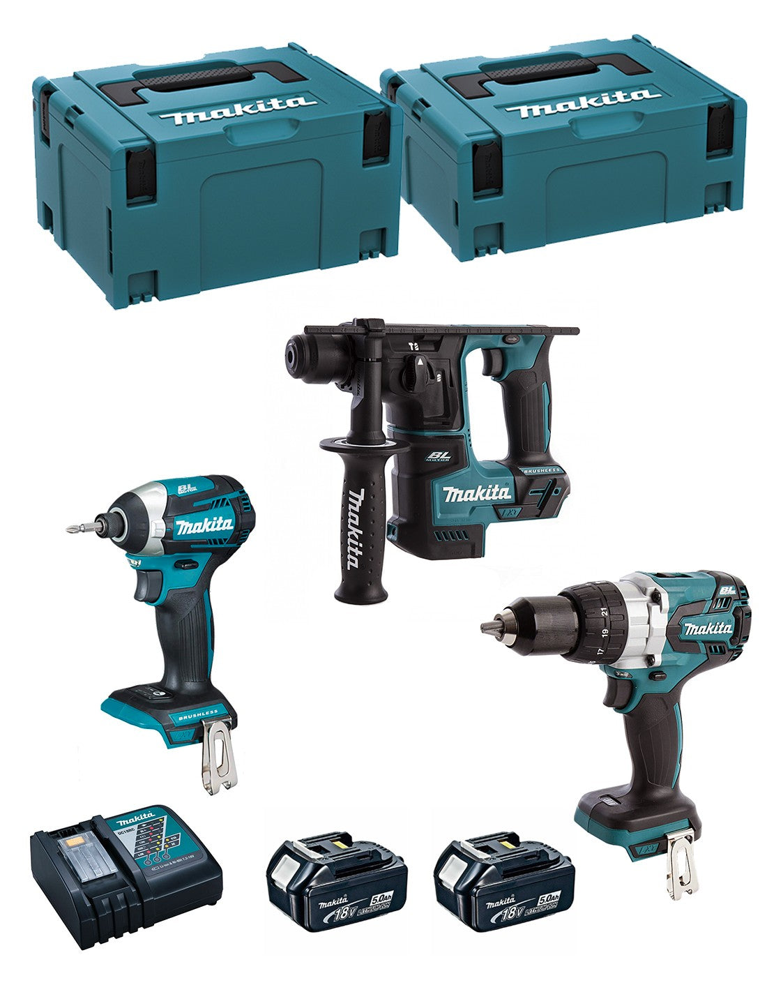 Makita  kit mk306rtj (dhr171 + dhp481 + dtd154 + 2 x 5,0 ah + dc18rc + makpac 2 + makpac 3) 8435587921172