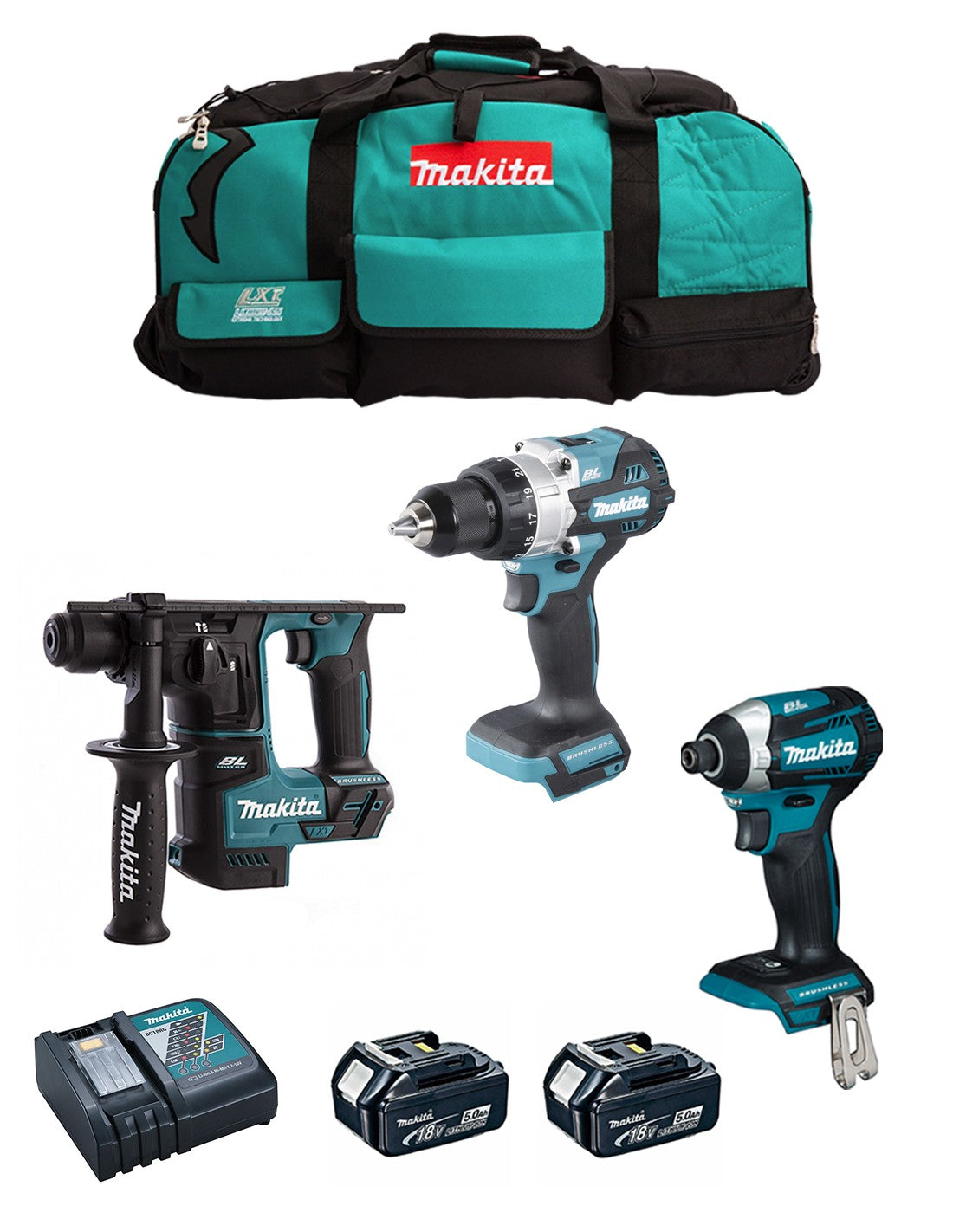 Makita  kit mk308 (dhp486 + dtd154 + dhr171 + 2 x 5,0 ah + dc18rc + lxt600) 8435587925989