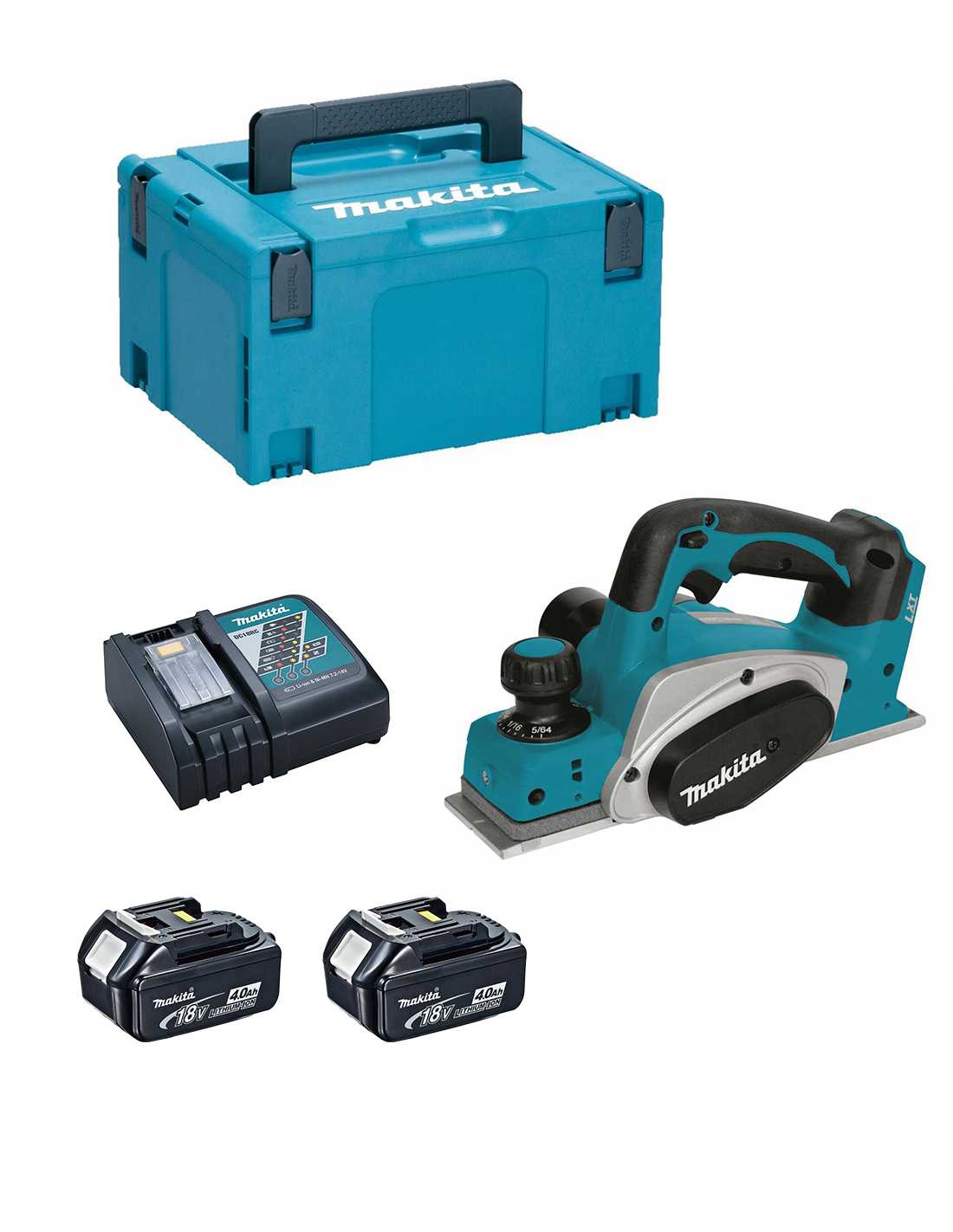 Makita pialla  dkp180rmj (2 x 4,0 ah + dc18rc +.. 0088381674263
