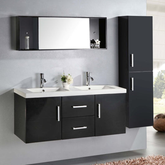 Mobile Bagno Nero 120 cm Colonna e Lavabo Inclusi - Malibù