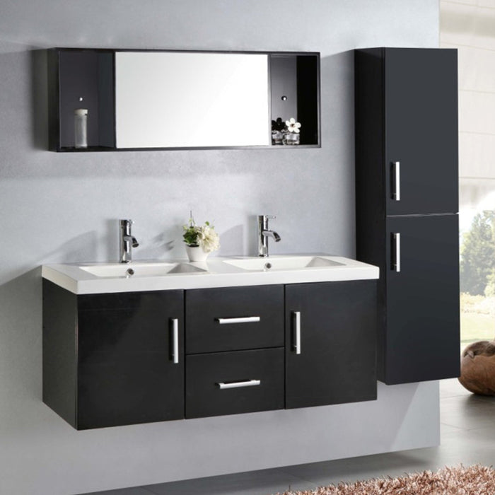 Mobile Bagno Nero 120 cm Colonna e Lavabo Inclusi - Malibù