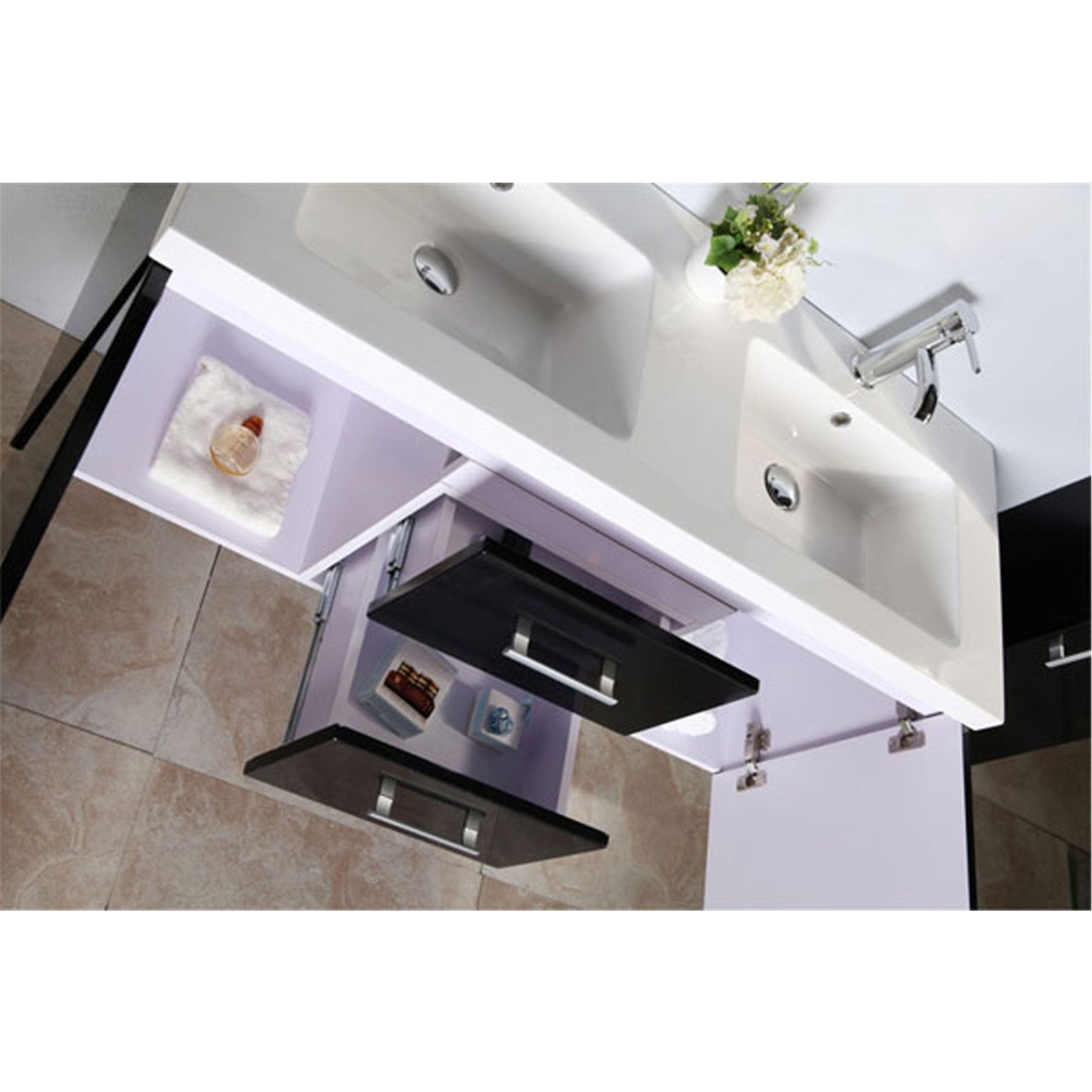 Mobile Bagno Nero 120 cm Colonna e Lavabo Inclusi - Malibù