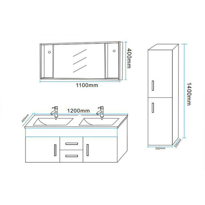 Mobile Bagno Nero 120 cm Colonna e Lavabo Inclusi - Malibù