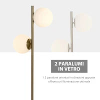 Lampada da Terra con 2 Paralumi a Sfera e Interruttore a Pedale, 35x35x165cm, Oro e Bianco