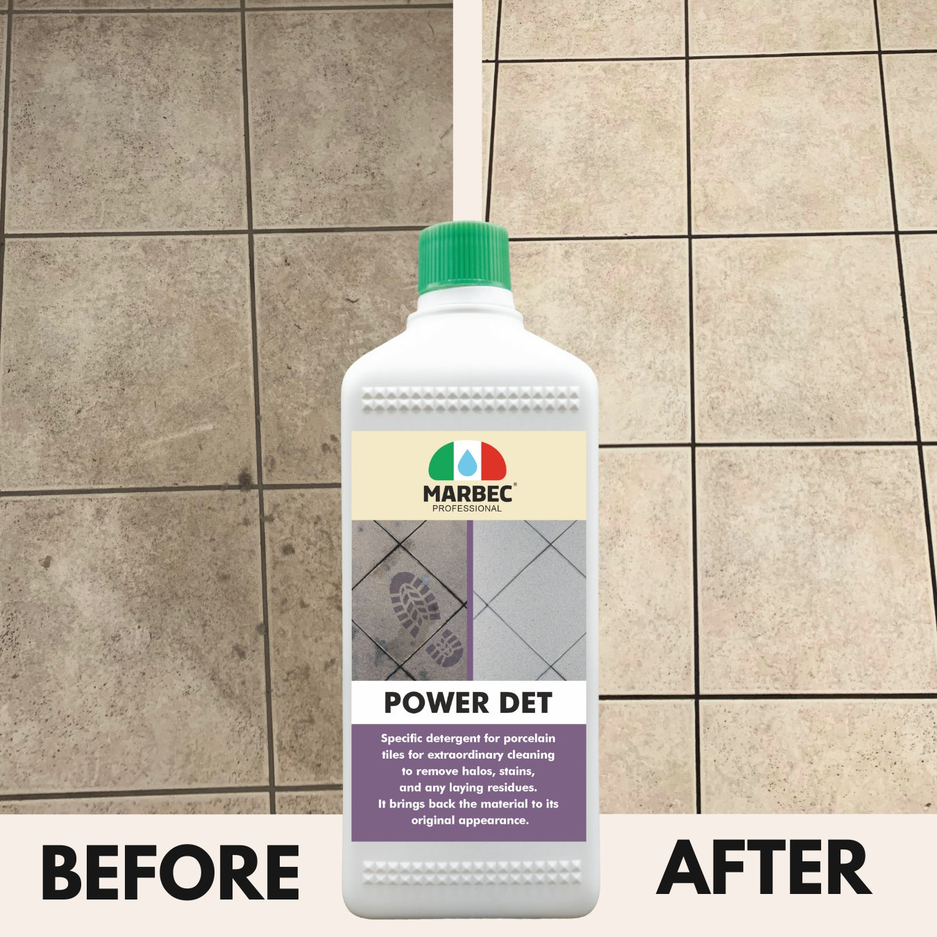 Come pulire il gres porcellanato POWER DET   1LT + Tampone Blu