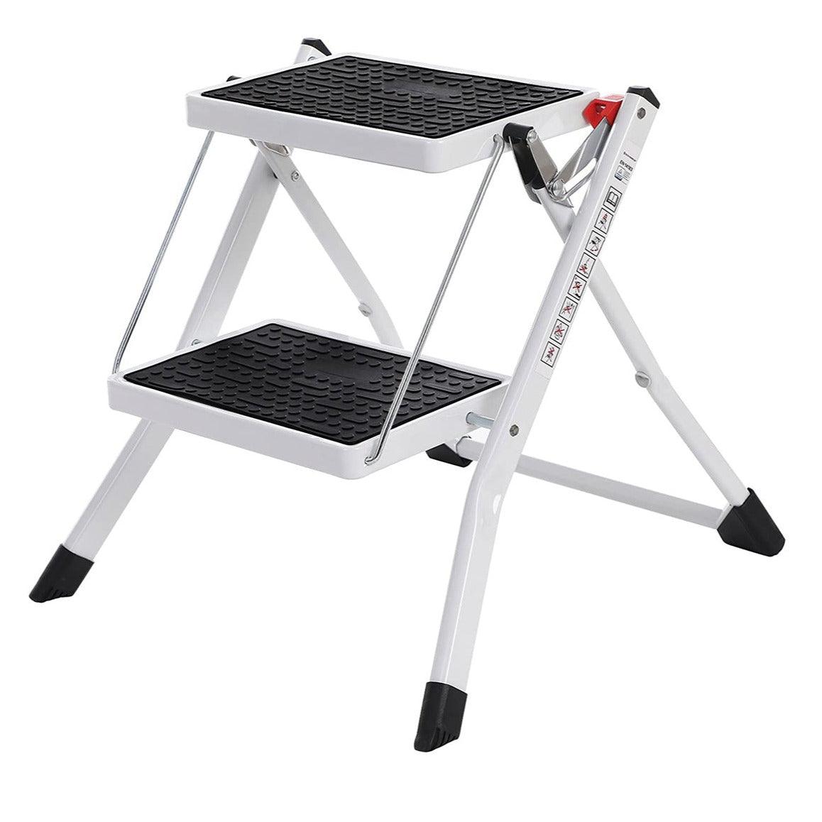 Scaletta pieghevole 2 gradini antiscivolo in acciaio verniciato a polveri portata 150 kg verificata e certificata 12_0002714