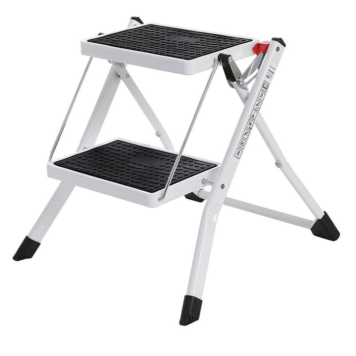 Scaletta pieghevole 2 gradini antiscivolo in acciaio verniciato a polveri portata 150 kg verificata e certificata 12_0002714