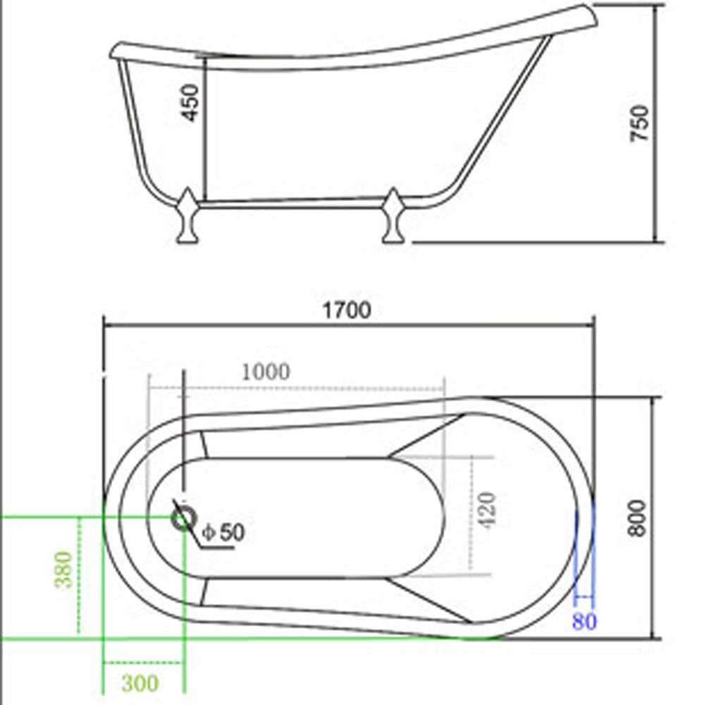 Vasca freestanding Retrò 170 x 80 cm nera con piedini argento – Margherita Black