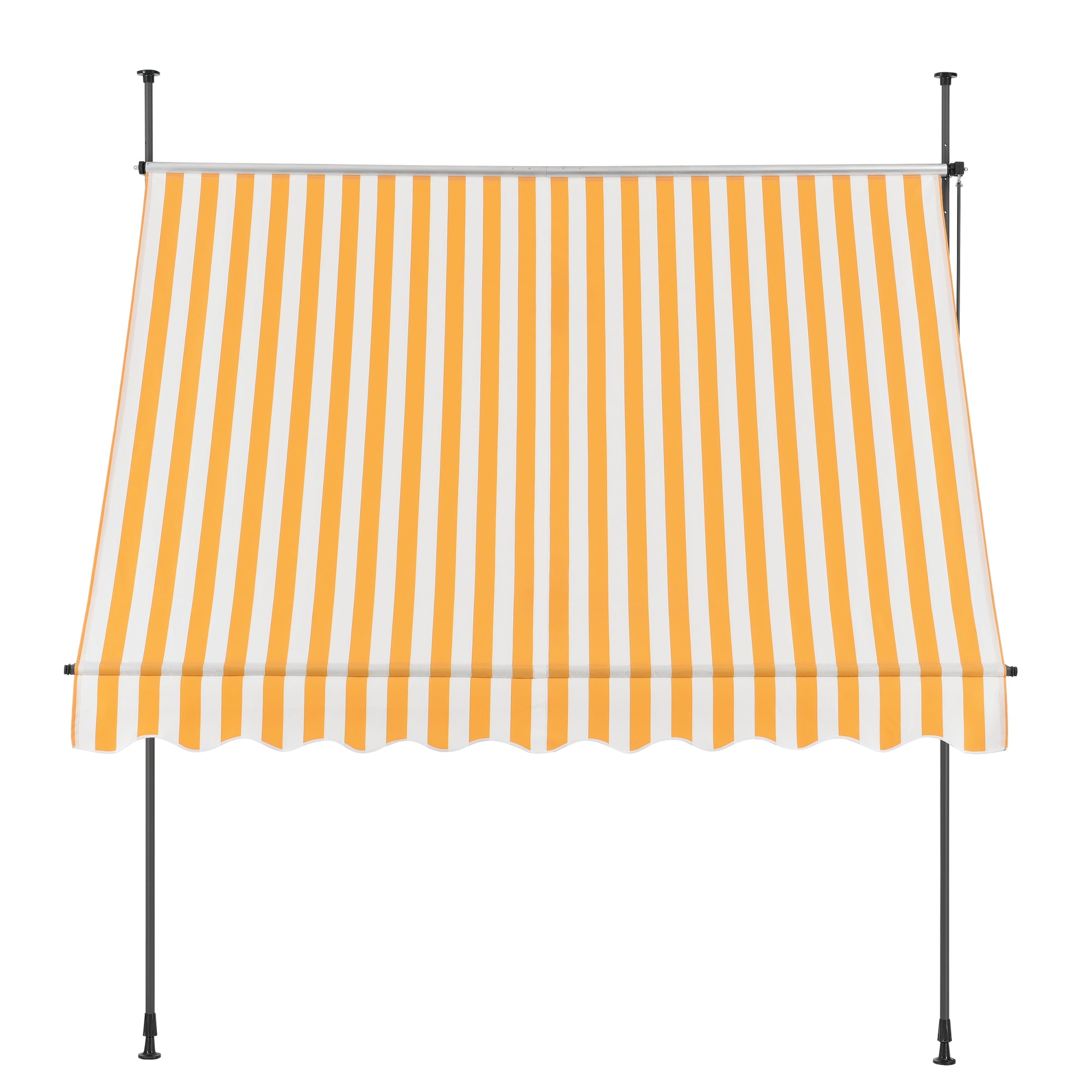 Tenda da Sole a Muro con Pali di Supporto Telescopici Parasole 350 x 120 cm (LxP) Giallo-Bianco pro.tec