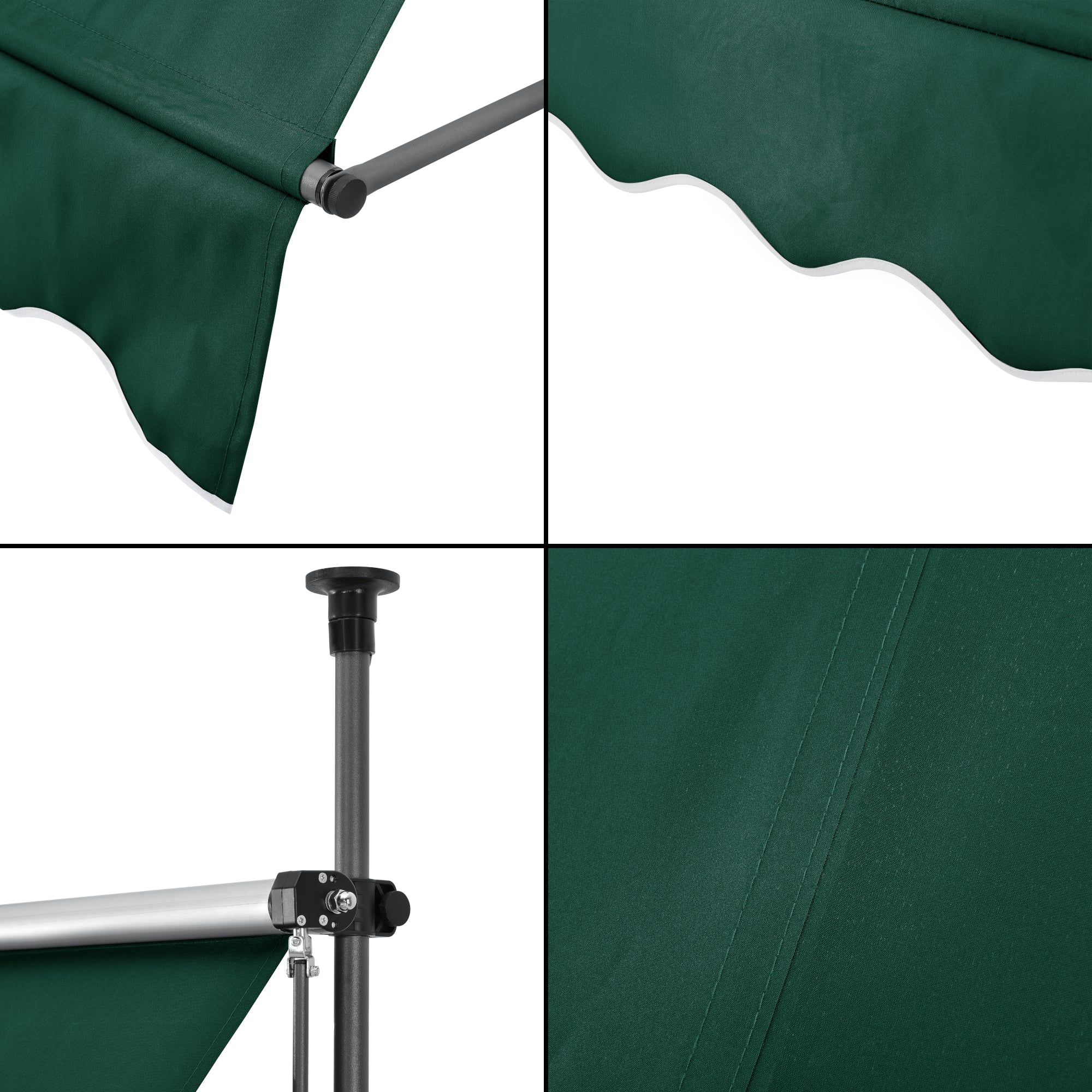 Tenda da Sole a Muro con Pali di Supporto Telescopici Parasole 350 x 120 cm (LxP) Verde Scuro pro.tec