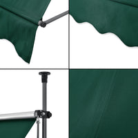 Tenda da Sole a Muro con Pali di Supporto Telescopici Parasole 350 x 120 cm (LxP) Verde Scuro pro.tec