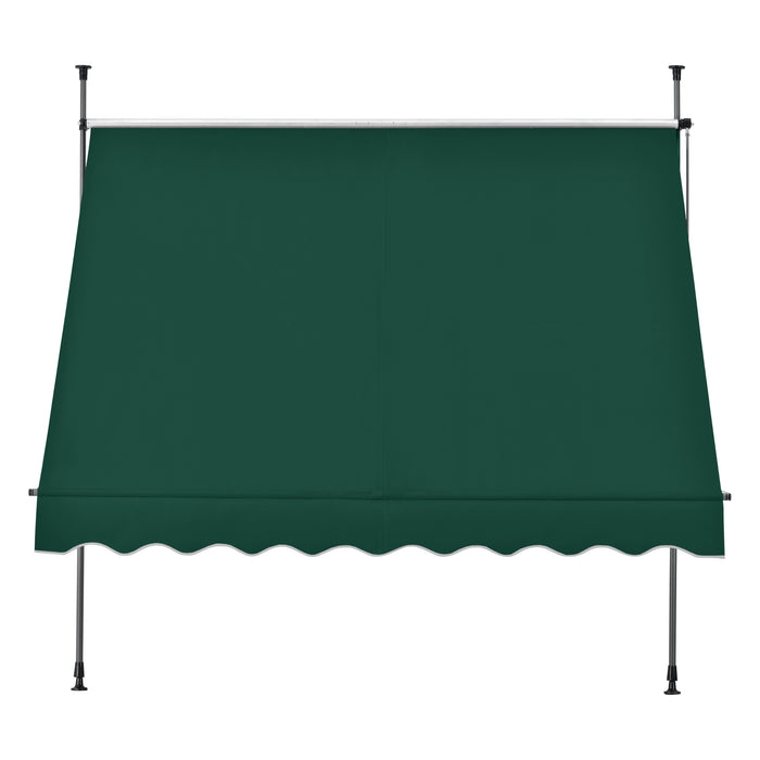Tenda da Sole a Muro con Pali di Supporto Telescopici Parasole 350 x 120 cm (LxP) Verde Scuro pro.tec