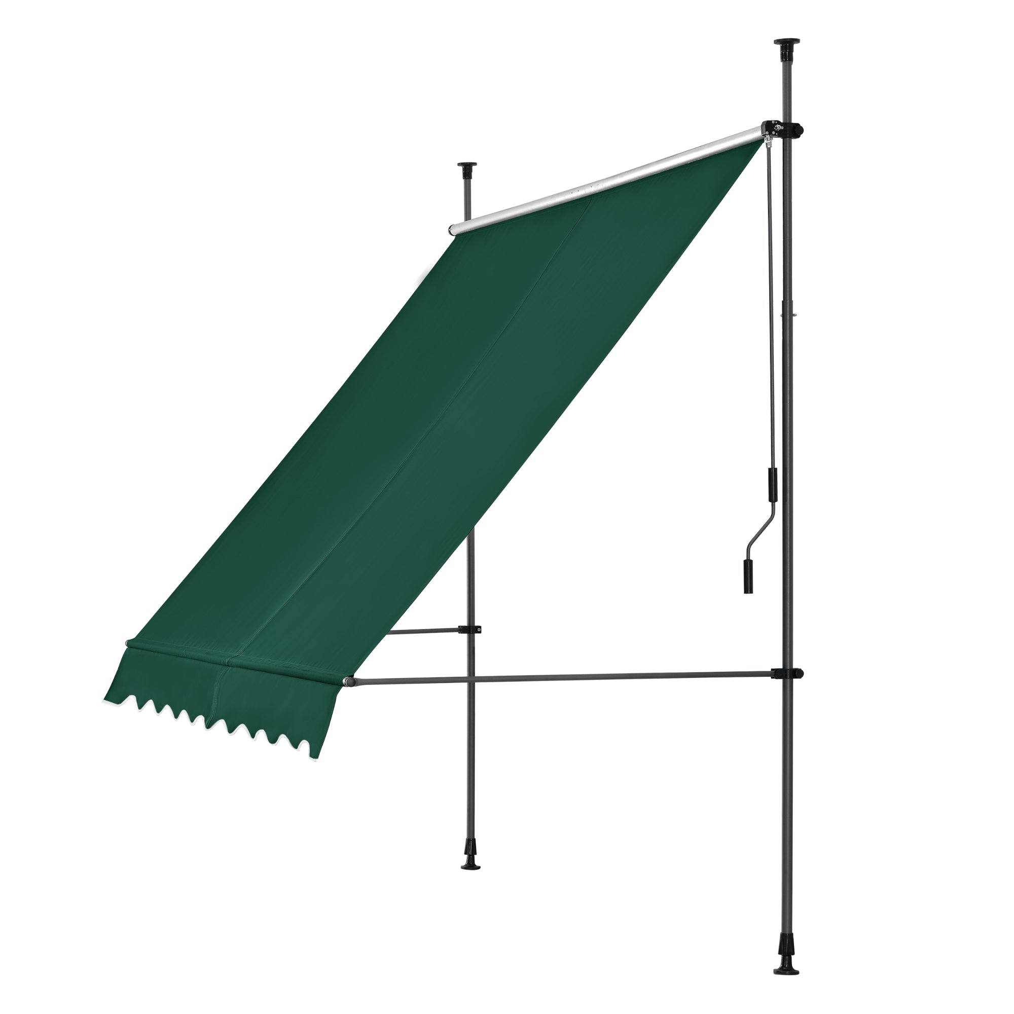 Tenda da Sole a Muro con Pali di Supporto Telescopici Parasole 350 x 120 cm (LxP) Verde Scuro pro.tec