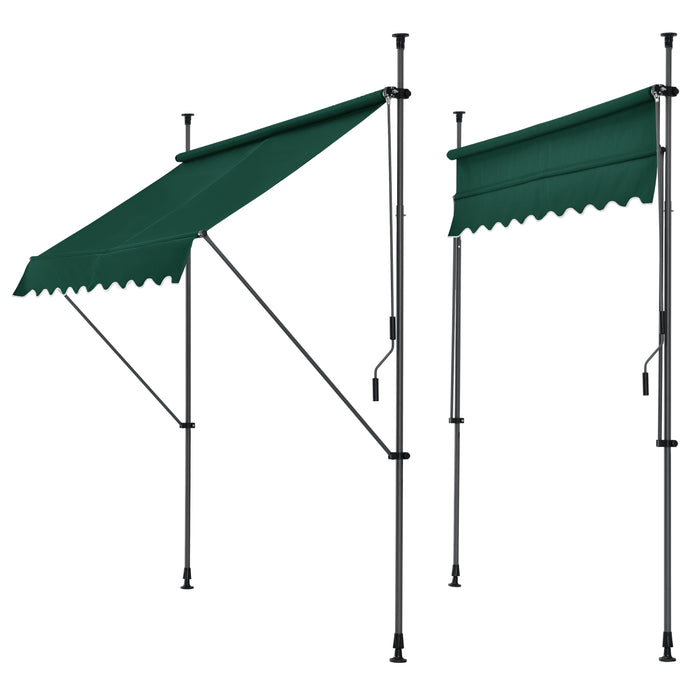 Tenda da Sole a Muro con Pali di Supporto Telescopici Parasole 350 x 120 cm (LxP) Verde Scuro pro.tec