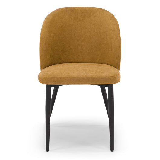 Sedia imbottita MADE IN ITALY MARTE per cucina, sala da pranzo e soggiorno, gambe coniche in metallo, schienale a e seduta rivestiti con tessuto idrorepellente, colore Mango