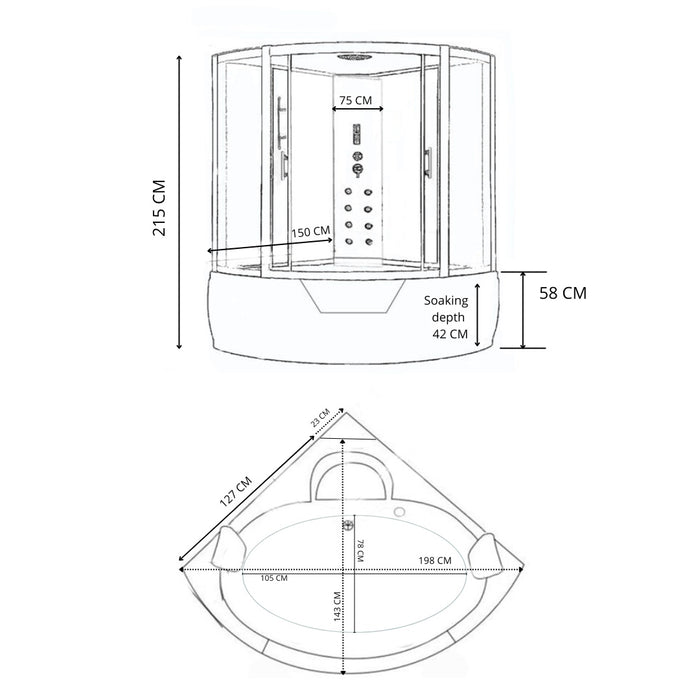 Vasca Doccia Idromassaggio 150 x 150 cm – Martha