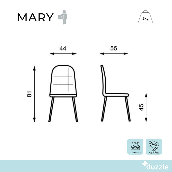 Mary, Set di 4 sedie in tessuto Grigio chiaro (55cm X 44cm H. 81cm) | Duzzle