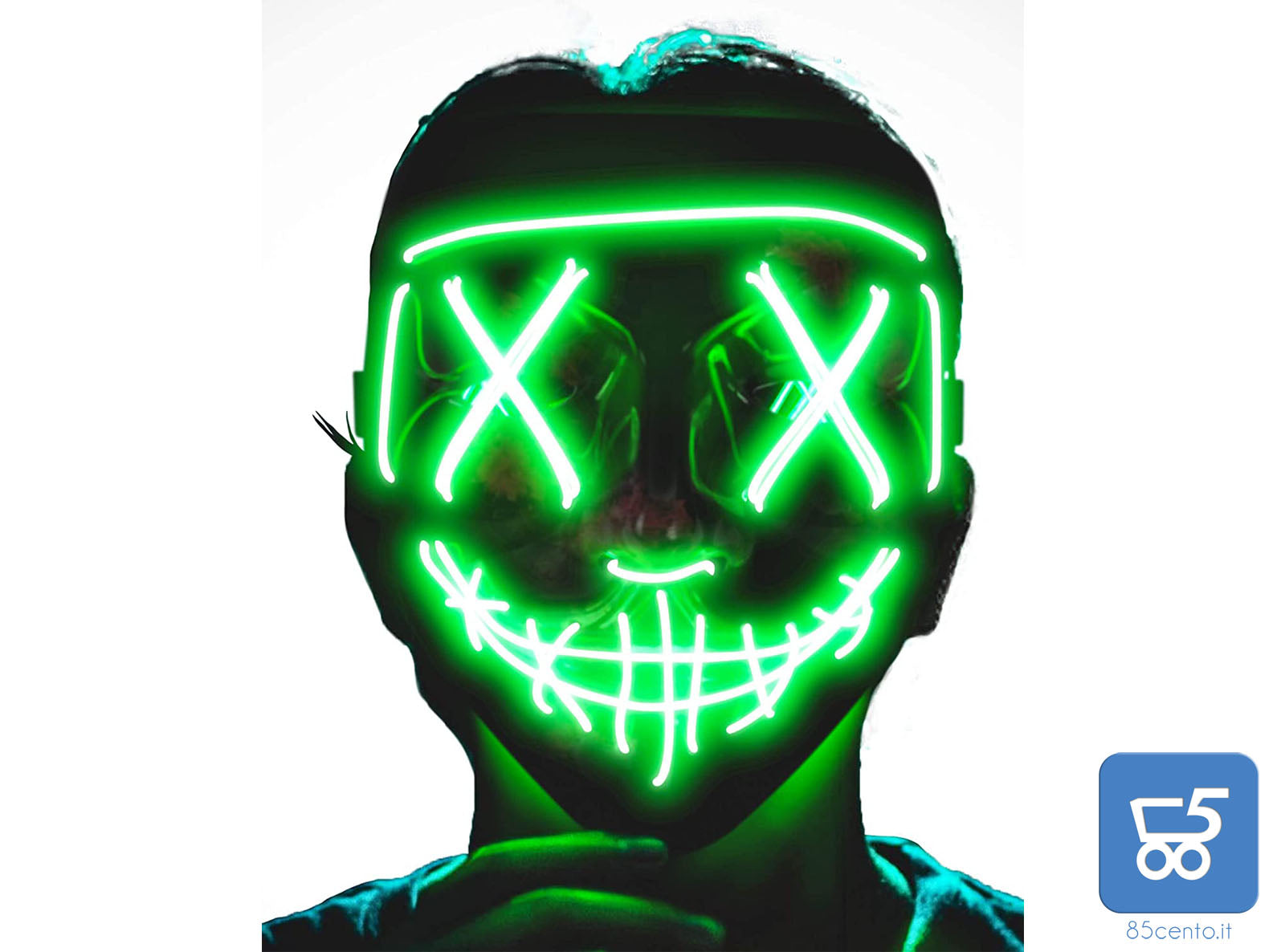 Maschera LED Halloween, the Purge Mask LED che si Illumina nella Notte, 3 Modalità di Luci,  per Costume Cosplay Festa e Party di Carnevale - Verde