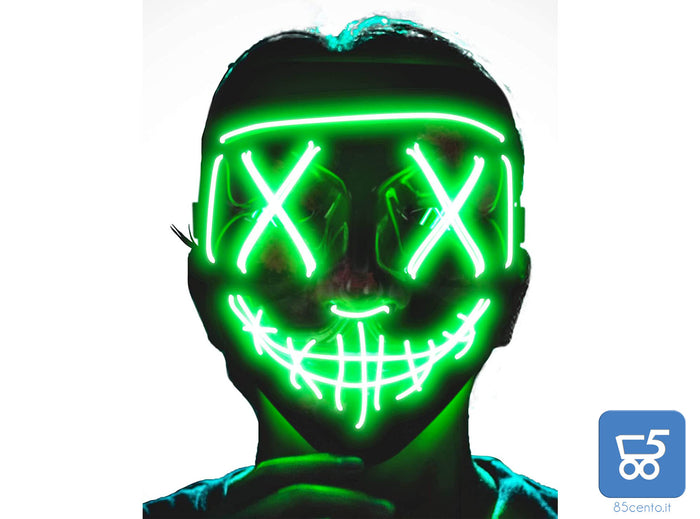 Maschera LED Halloween, the Purge Mask LED che si Illumina nella Notte, 3 Modalità di Luci,  per Costume Cosplay Festa e Party di Carnevale - Verde