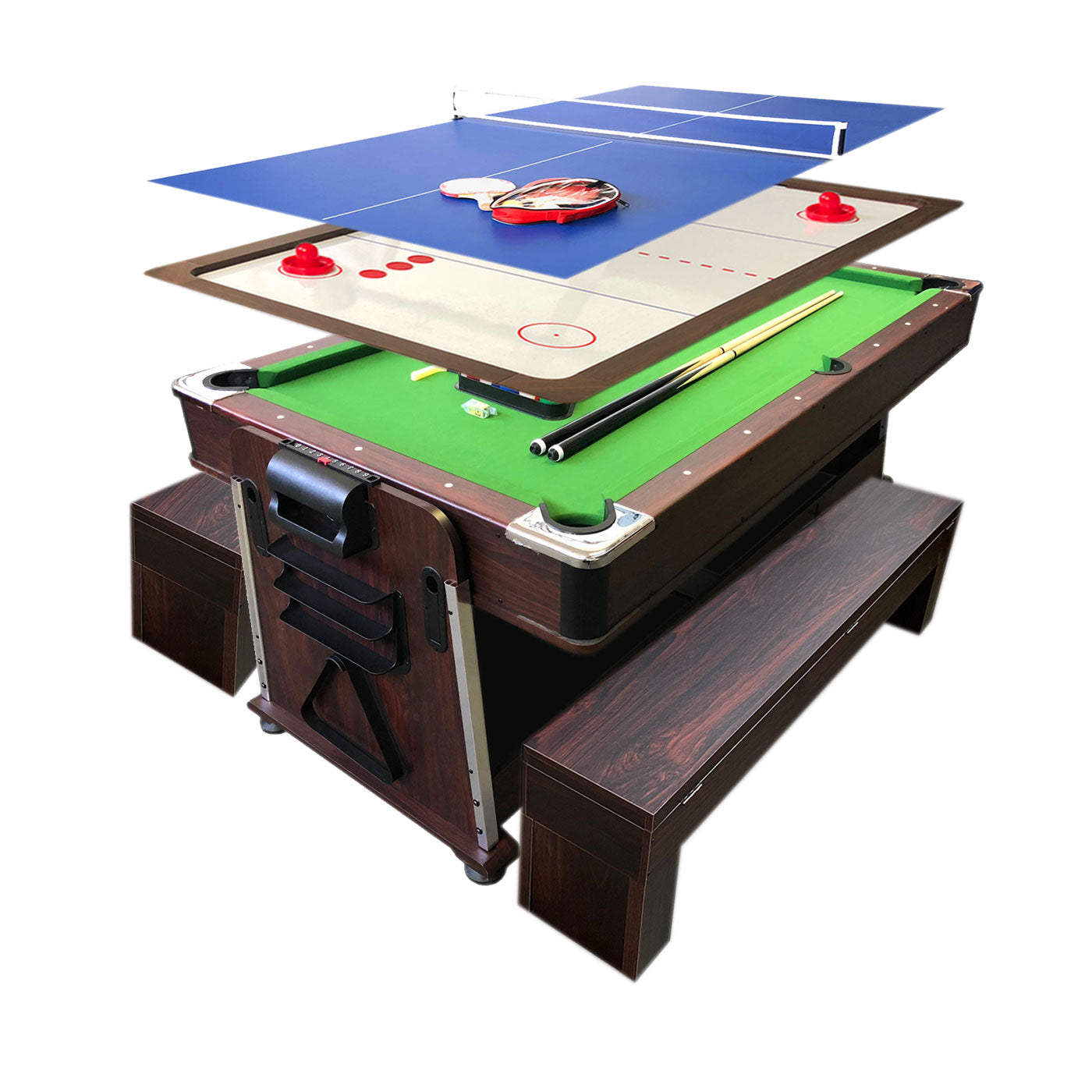 Tavolo da biliardo 7 piedi Multi-gioco verde Air Hockey + Ping pong – Mattew con panche