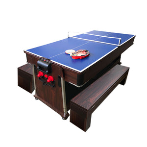 Tavolo da biliardo 7 piedi rosso Multi-gioco Air Hockey + Ping pong – Mattew con panche