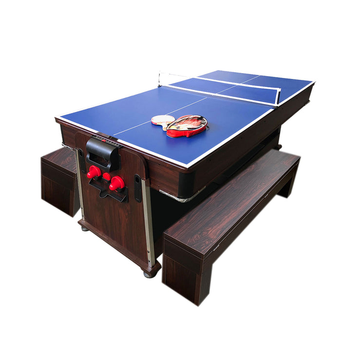 Tavolo da biliardo 7 piedi rosso Multi-gioco Air Hockey + Ping pong – Mattew con panche