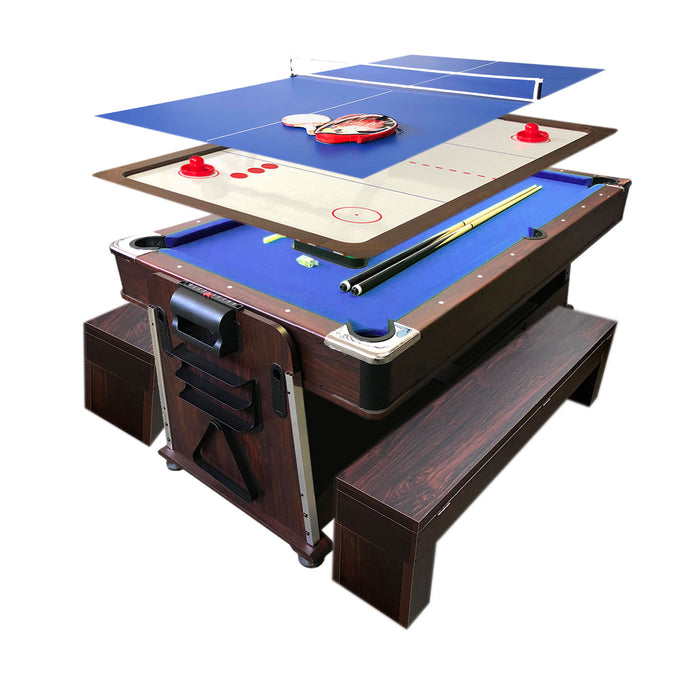 Tavolo da biliardo 7 piedi blu Multi-gioco Air Hockey +Ping pong – Mattew con panche