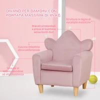 Poltrona per Bambini in Tessuto Effetto Velluto Rosa con Schienale a Corona, 50.2x41.9x57.8 cm