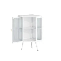 Armadio angolare con anta in vetro, ripiano regolabile e design moderno per bagno, soggiorno, camera da letto, 56,5×42,5×80 cm, Bianco
