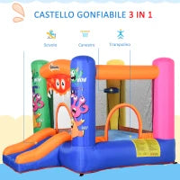 Casa Gioco Castello Gonfiabile Gigante per Bambini 3-8 anni Trampolino Rimbalzante Colorato con Scivolo e Canestro 250cmx180cmx175cm