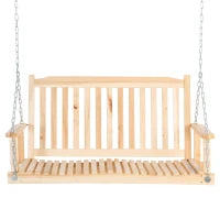 Dondolo da Giardino a 2 Posti, Panca Dondolo Sospeso, in Legno Massiccio, per Patio, Terrazza o Cortile, 117 x 69 x 60 cm, Naturale