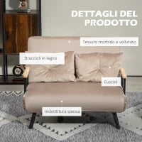 Divano Letto 3 in 1 in Tessuto Effetto Velluto con Schienale Regolabile e 2 Cuscini, 102x73x81 cm, Marrone Chiaro