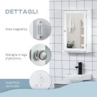 kleankin Mobiletto Bagno Pensile con Specchio e Anta a Chiusura Magnetica, 41x14x60cm - Bianco