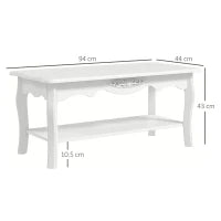 Tavolino da Salotto con Ampio Ripiano Portaoggetti Inferiore in Legno, 94x44x43cm, Bianco