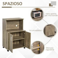 Mobile Cucina Multiuso con 4 Ruote, Armadietto e Ripiano per Microonde, 60.4x40.3x97cm - Grigio