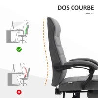 Sedia da Ufficio Girevole e Reclinabile con Braccioli e Altezza Regolabile, in Tessuto Effetto Lino, Grigio